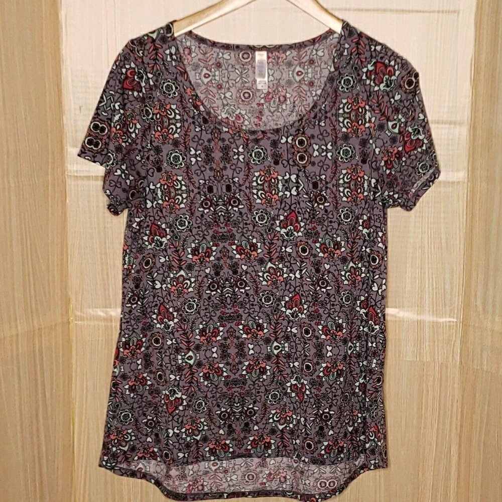 Lularoe Womens Purple Floral Short Sleeve Tunic Top Medium
